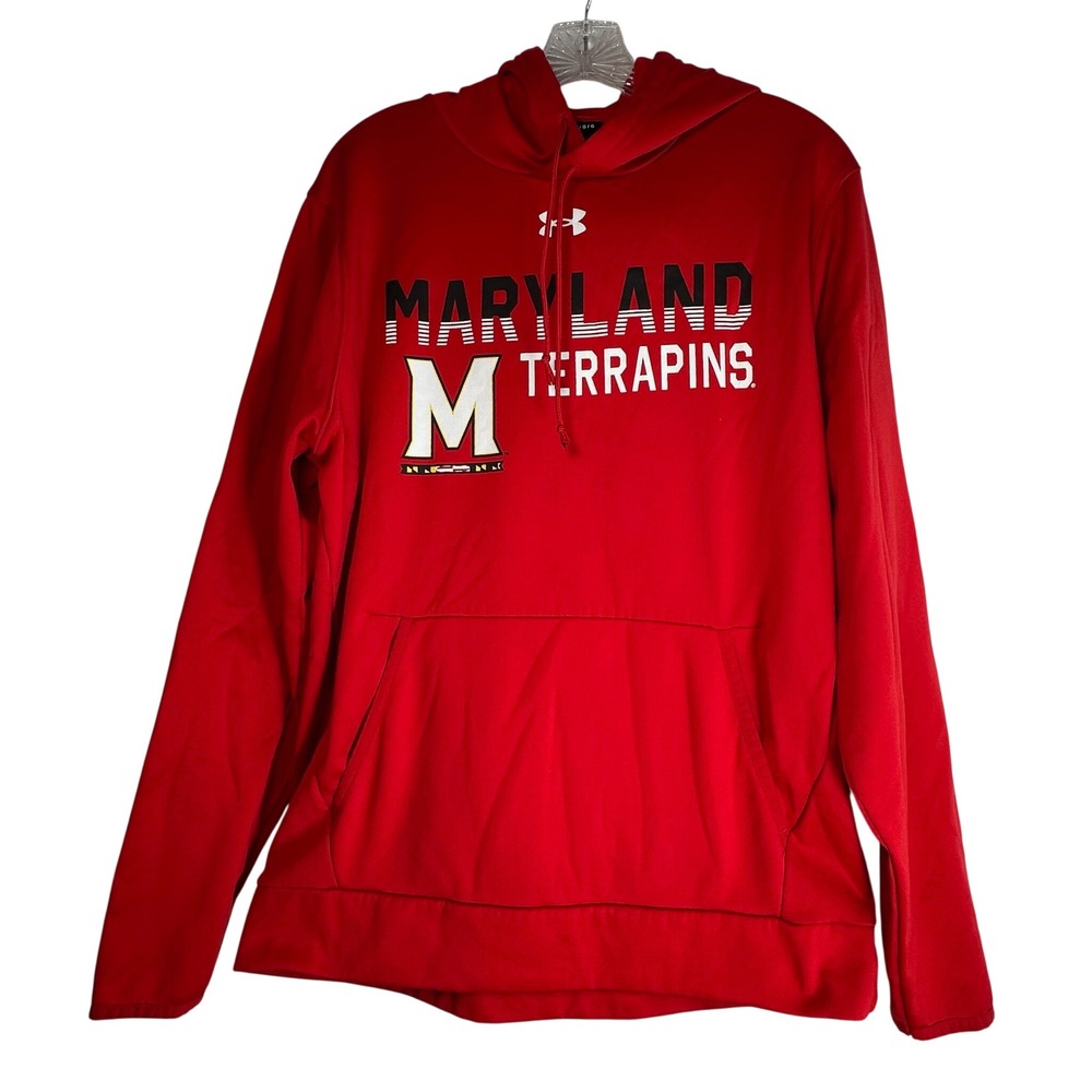Under Armour Maryland Terrapins Red Hoodie Mens Large Loose Fit Pullover LG